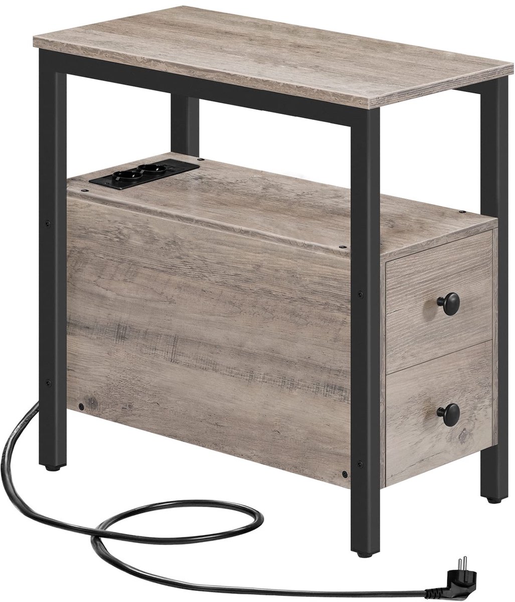 Ibenzoa® Multifunctionele Bijzettafel met Oplaadstation, Twee Laden, USB-poorten en Stopcontact voor Elke Kamer
