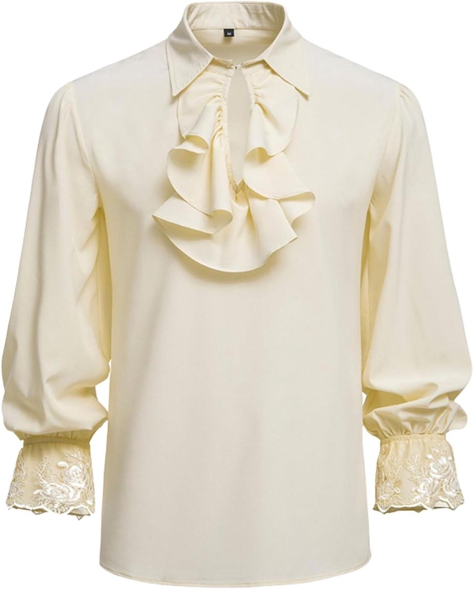 ByShane Middeleeuws piratenshirt voor heren Renaissancekostuum Vampier Steampunk Victoriaans gothic overhemd met lange mouwen X-Large lotusbladdesign Any