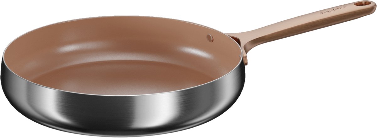 BergHOFF Home Koekenpan Ø 28 cm - PFAS-Vrije Antikleefpan– RVS Braadpan – Keramische Anti-Aanbaklaag Bakpan – Geschikt voor Inductie, Gas, Elektrisch en Keramisch – Ovenbestendige Biefstukpan tot 230 °C – Warm Blush