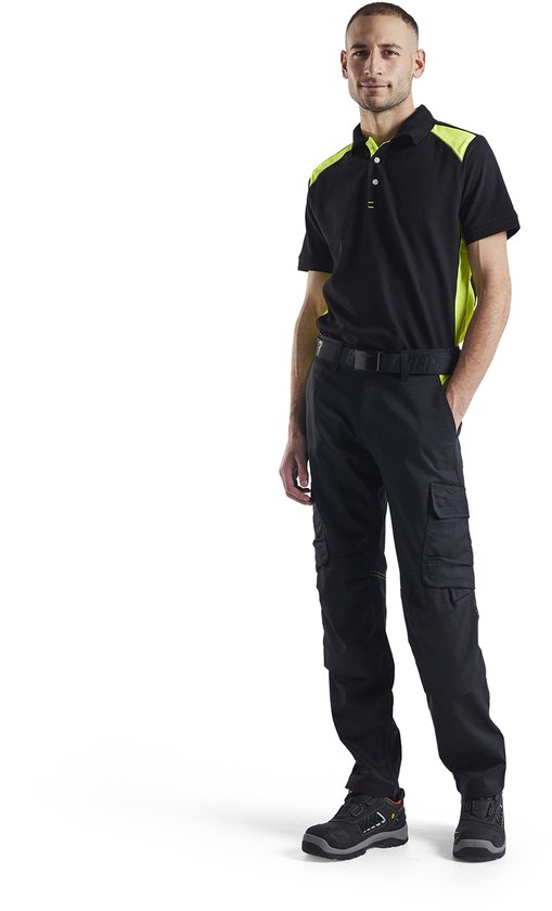 Blaklader Pantalon de travail industriel stretch avec poches genoux 1448-1832 - Zwart/ Jaune haute visibilité - C60