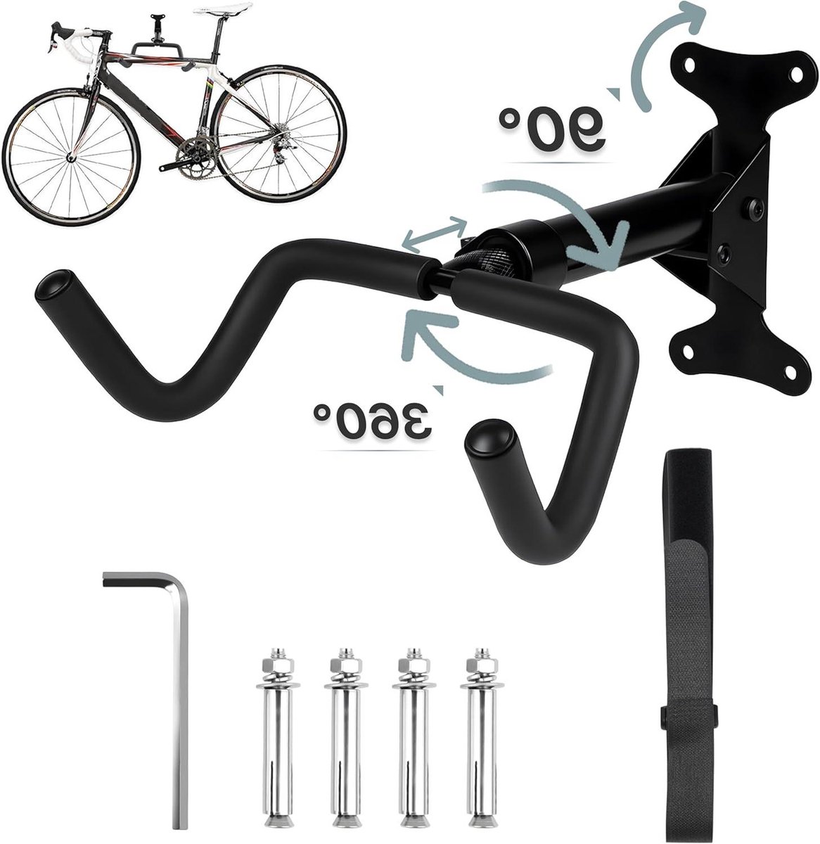 ByShane - Wandbeugel voor Fietsen 360° Draaibaar en Uitbreidbaar Opvouwbaar tot 90° 8mm Dik EVA Schuim Bescherming - Geschikt voor Racefietsen Mountainbikes MTB