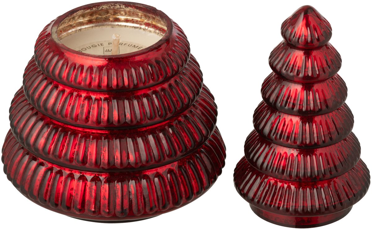 J-Line geurkaars Boom Geribbeld - glas - bordeaux - small Rood