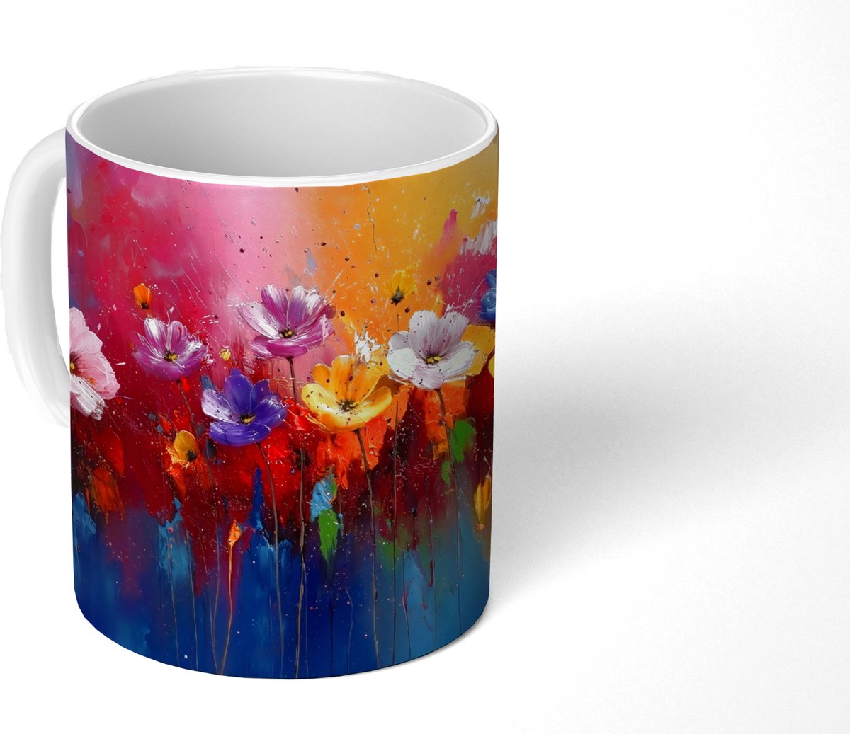 Mok - Koffiemok - Fantasiebloemen - Verf - Speels - Mokken - 350 ML - Beker - Koffiemokken - Theemok