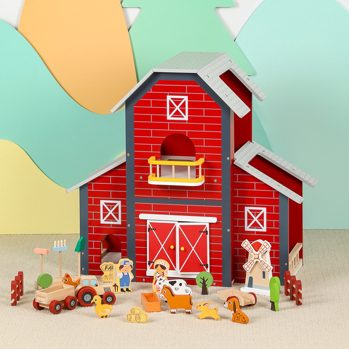 BUYGER Boerderijfiguren, speelgoedset vanaf 3 jaar, groot en mini, realistische dierenfiguren met hekken, voor kinderen, jongens en meisjes, leren, taartdecoratie, kerstcadeau