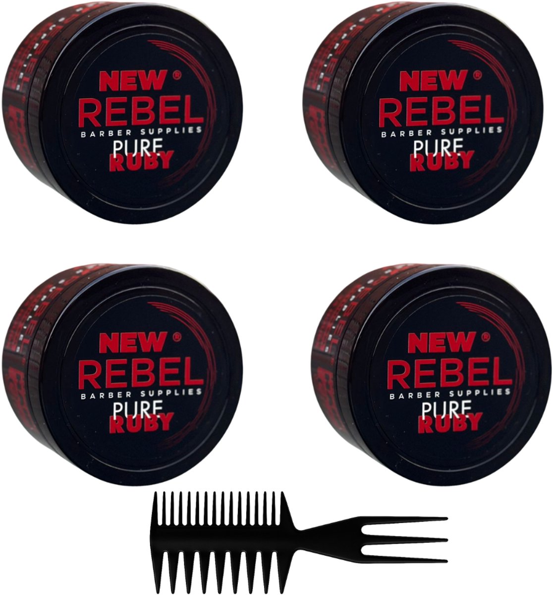 NEW REBEL PURE RUBY Styling Gel – 4 Stuks x 450 ml – Barber Supplies – 24u Volume en Hold -Haar Gel - Haar Wax Mannen - Hair Wax