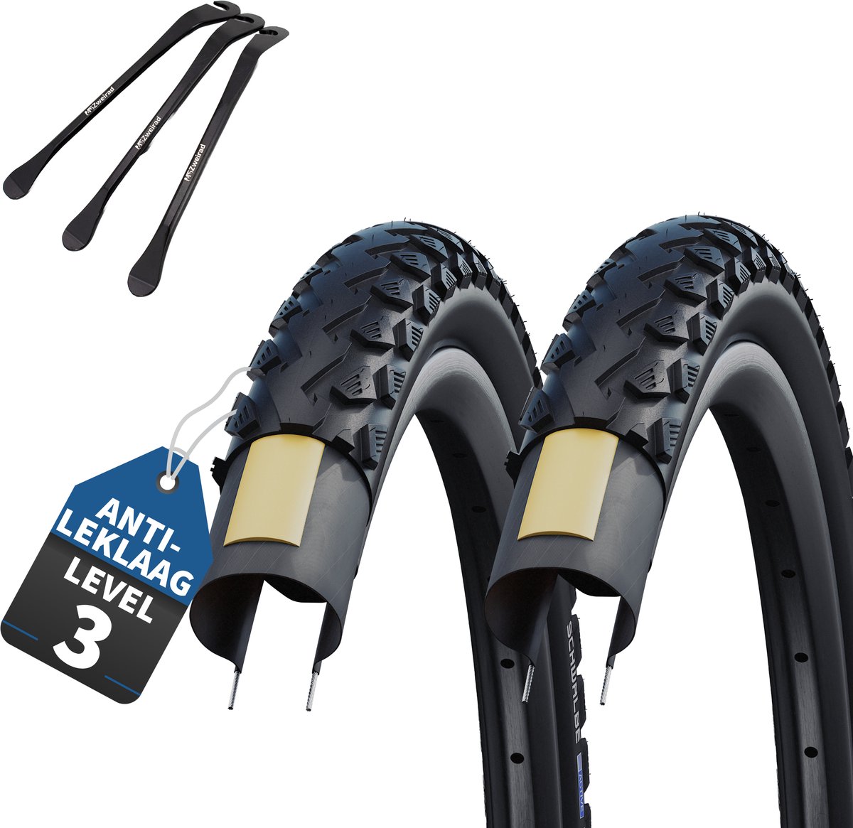 2-delige set Schwalbe fietsbanden Land Cruiser zwart 28 x 1,75 inch (47-622) buitenband + 3 metalen bandenlichters E-bike