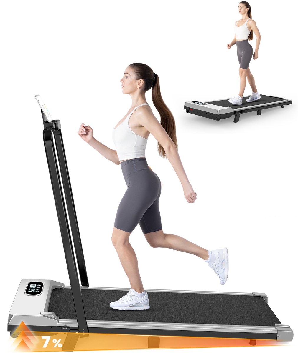 Afbeelding 2 van 3 in 1 Opvouwbare Loopband - Loopband met 7% helling - Wandelpad 1-8 km/u verstelbaar - 2,5 pk motor - Oppervlak 38,5 x 94 cm - Zilver