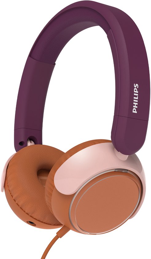 PHILIPS TAK2000MP hoofdtelefoon voor kinderen - bedraad - beperkt volume, Audio delen, 3,5 mm- én USB-C aansluiting - kabel meegeleverd - Magenta Purple