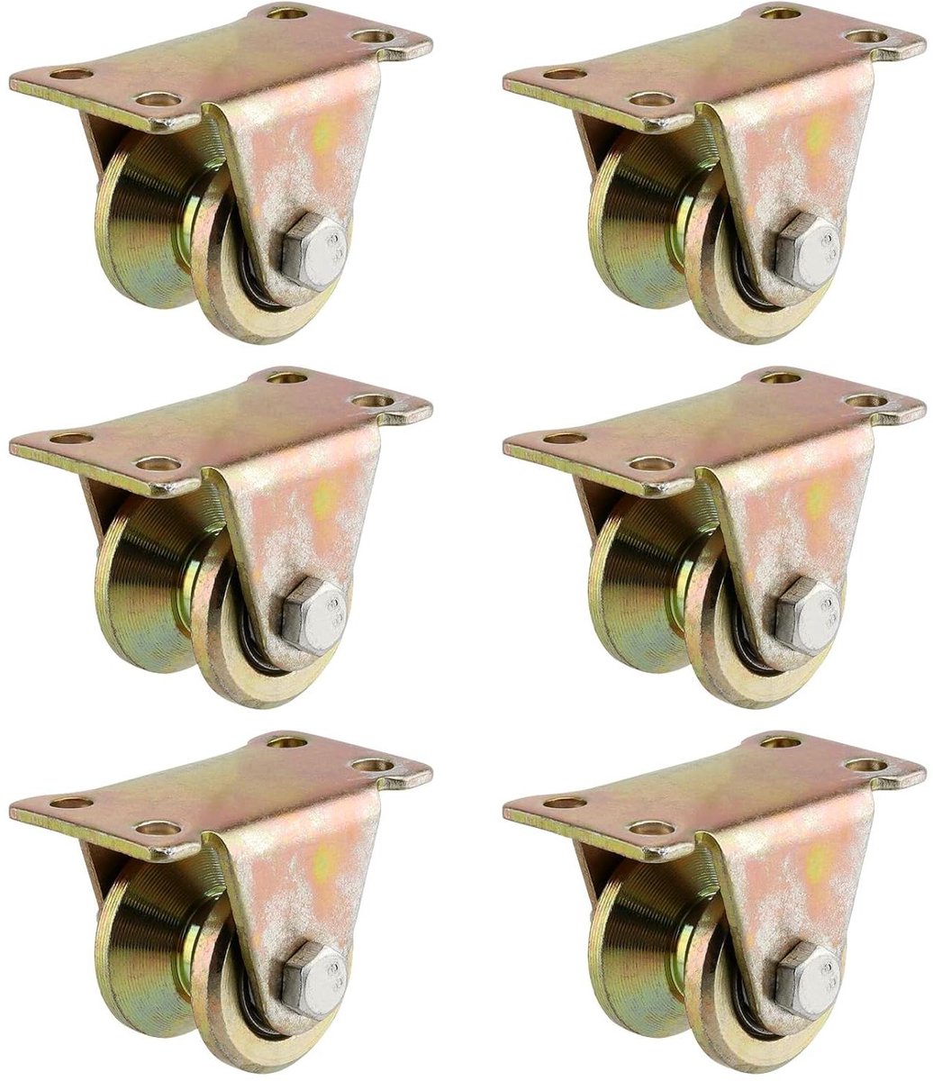 6 stuks V-groefstalen zwenkwielen voor touwen - Kabelrollen voor zware wielen met waslijnen - Takelsystemen en industriële machines