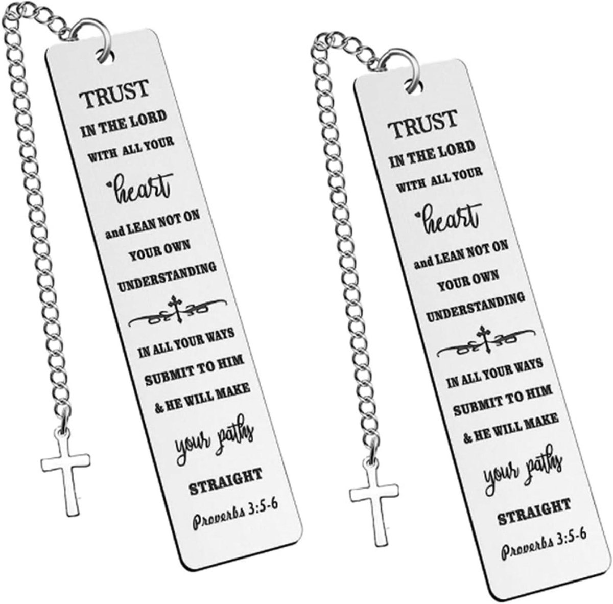 Inovra Plus - Set van 2 Roestvrijstalen Bladwijzers met Kruis en Ketting - Bijbelstudie Accessoires en Religieus Cadeau voor Boekenliefhebbers - Pasen