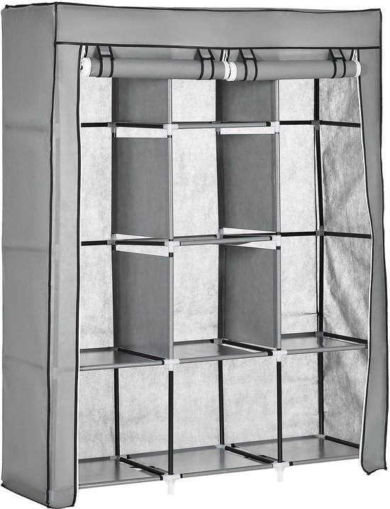 HOMCOM Stoffenkast, kledingkast met kledingstangen, 8 niveaus, opvouwbare kast, opvouwbare garderobe voor slaapkamer, gang, vliesstof, beige, 125 x 43 x 162,5 cm