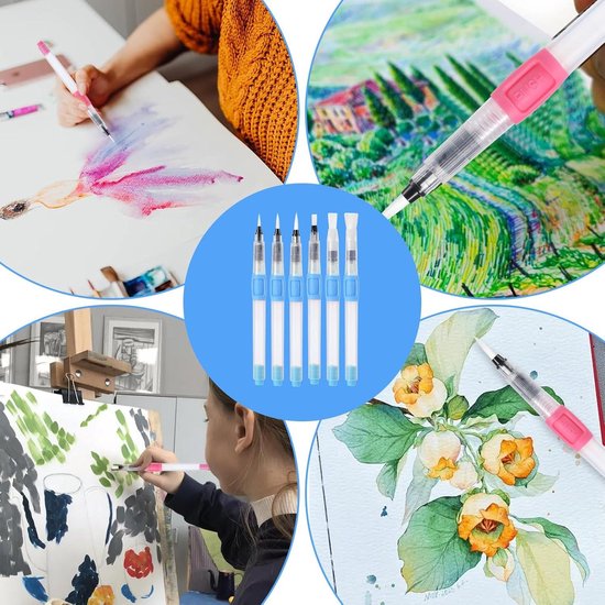 GACDR Fan Paint Brush Set van 9 stuks, professionele kunstenaar acryl aquarel olieverfschilderij borstels met lange houten handgrepen, anti-afstotend nylon haar