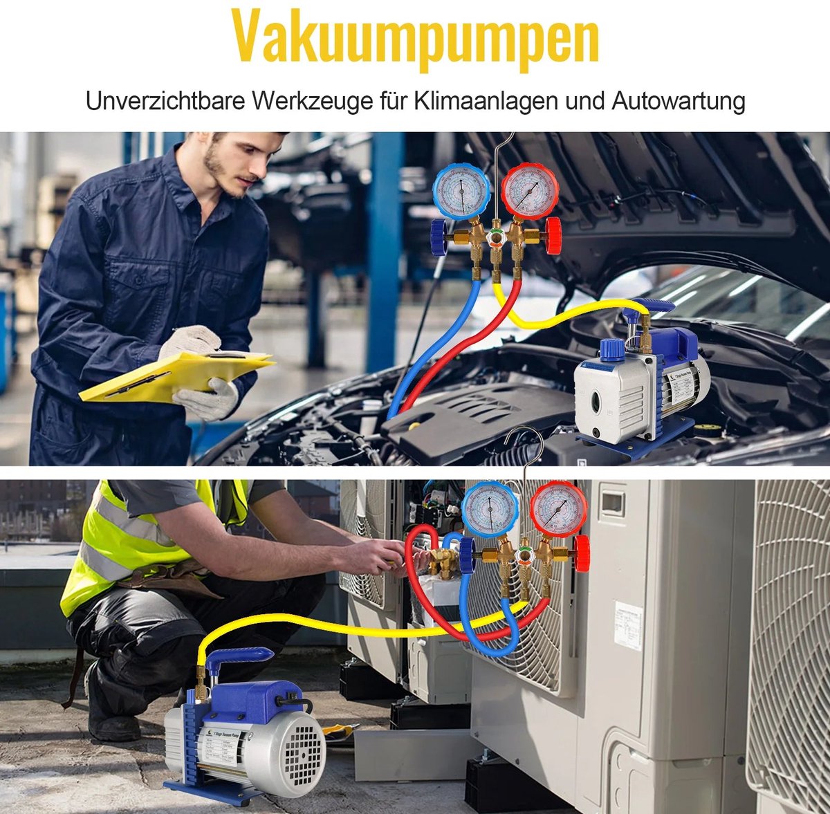Vacuümpomp - Koelmiddel Vacuümpomp - Koelgereedschap - 2-traps - 1/2 pk - met Meter - HVAC-koeling - 3CFM - Blauw