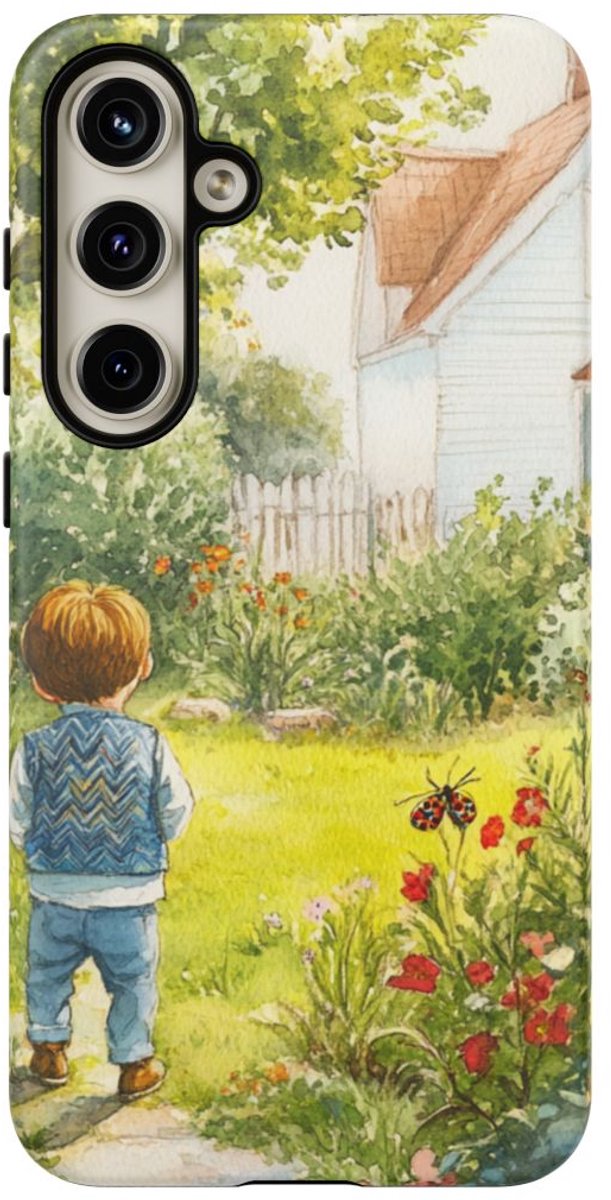 Kind in Bloemrijke Tuin Aquarel – Telefoonhoesje Geschikt voor Galaxy S24 Plus