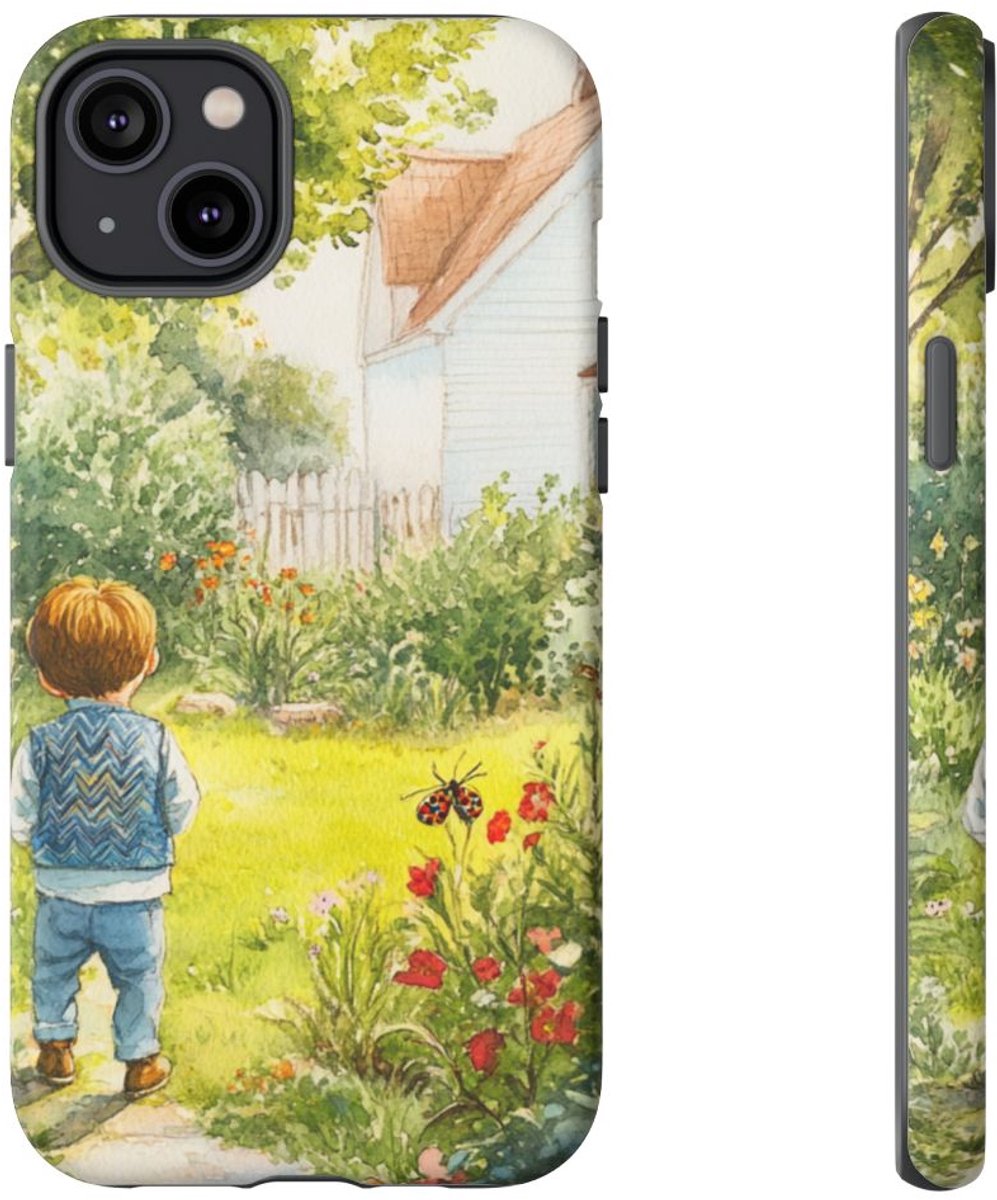Kind in Bloementuin in Aquarel – Telefoonhoesje Geschikt voor iPhone 14 Plus