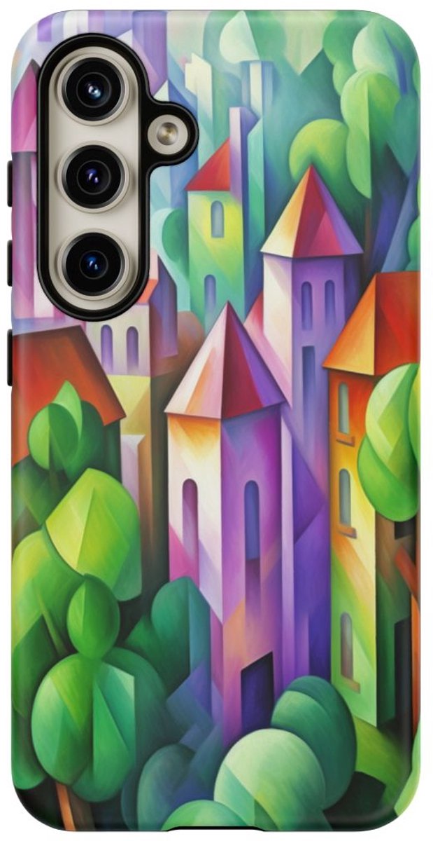 Kleurrijke Abstracte Stadsgezicht – Telefoonhoesje Geschikt voor Galaxy S24