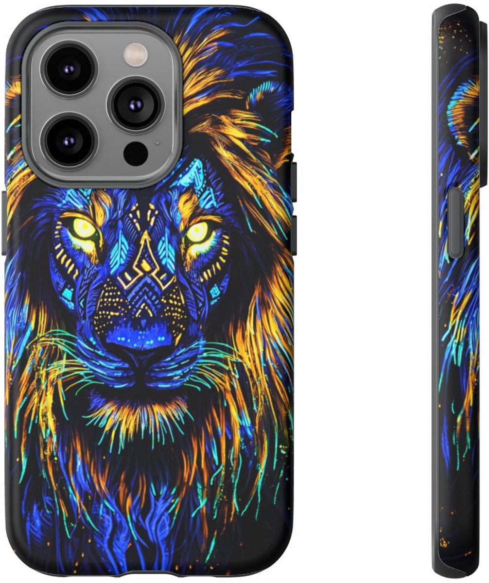 Gloeiende Leeuwengezicht Kunst – Telefoonhoesje Geschikt voor iPhone 14 Pro