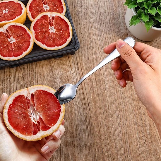 Grapefruitlepel, 3-delige set, 2 grapefruitlepels van roestvrij staal, gekarteld en 1 grapefruitmes, kiwi-lepel, appelsinaasappelschiller, fruitlepel voor bessen, salade