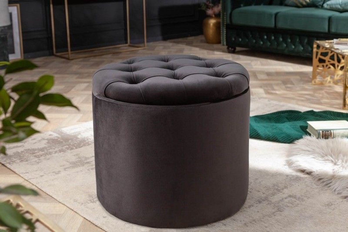 Elegante kruk MODERN BAROQUE 50cm zwart fluwelen opbergmand - 40734
