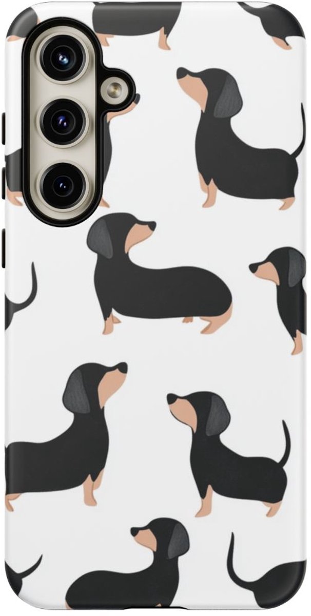 Minimalistisch Zwart Teckelpatroon – Telefoonhoesje Geschikt voor Galaxy S24 Plus
