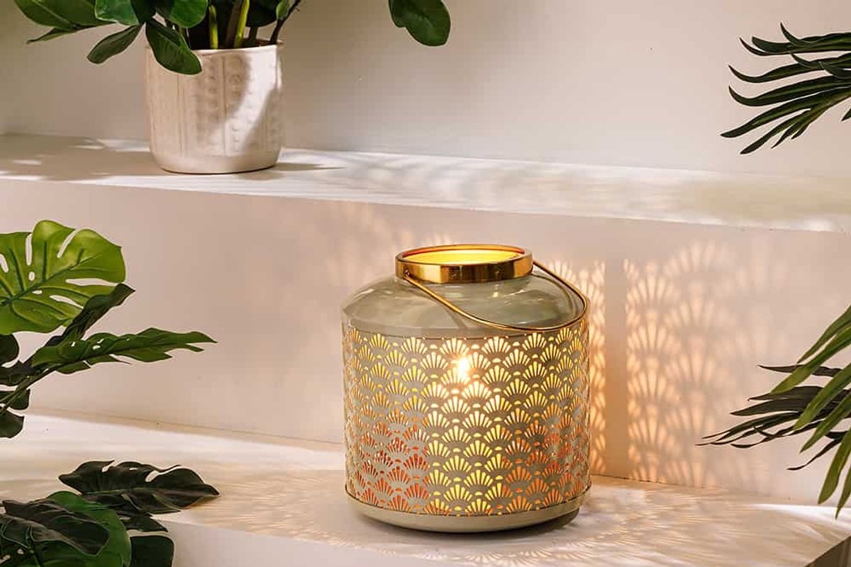 Decoratieve lantaarn CANDLELIGHT 20cm pastelgroen metaal handgemaakte lantaarn - 43828