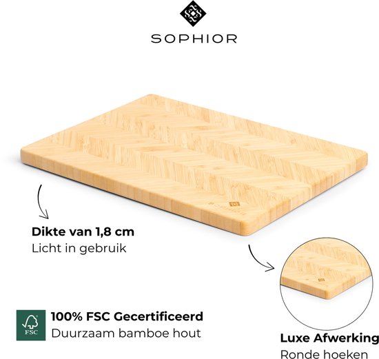Planche à découper SOPHIOR en bois de Bamboe - Motif à chevrons - Planche à découper en bois pour la Cuisine - Bois de Bamboe 100 % durable certifié FSC - Accessoires BBQ - Planche à découper en bois - Planches à découper - 35 cm x 25 cm x 1,8 cm