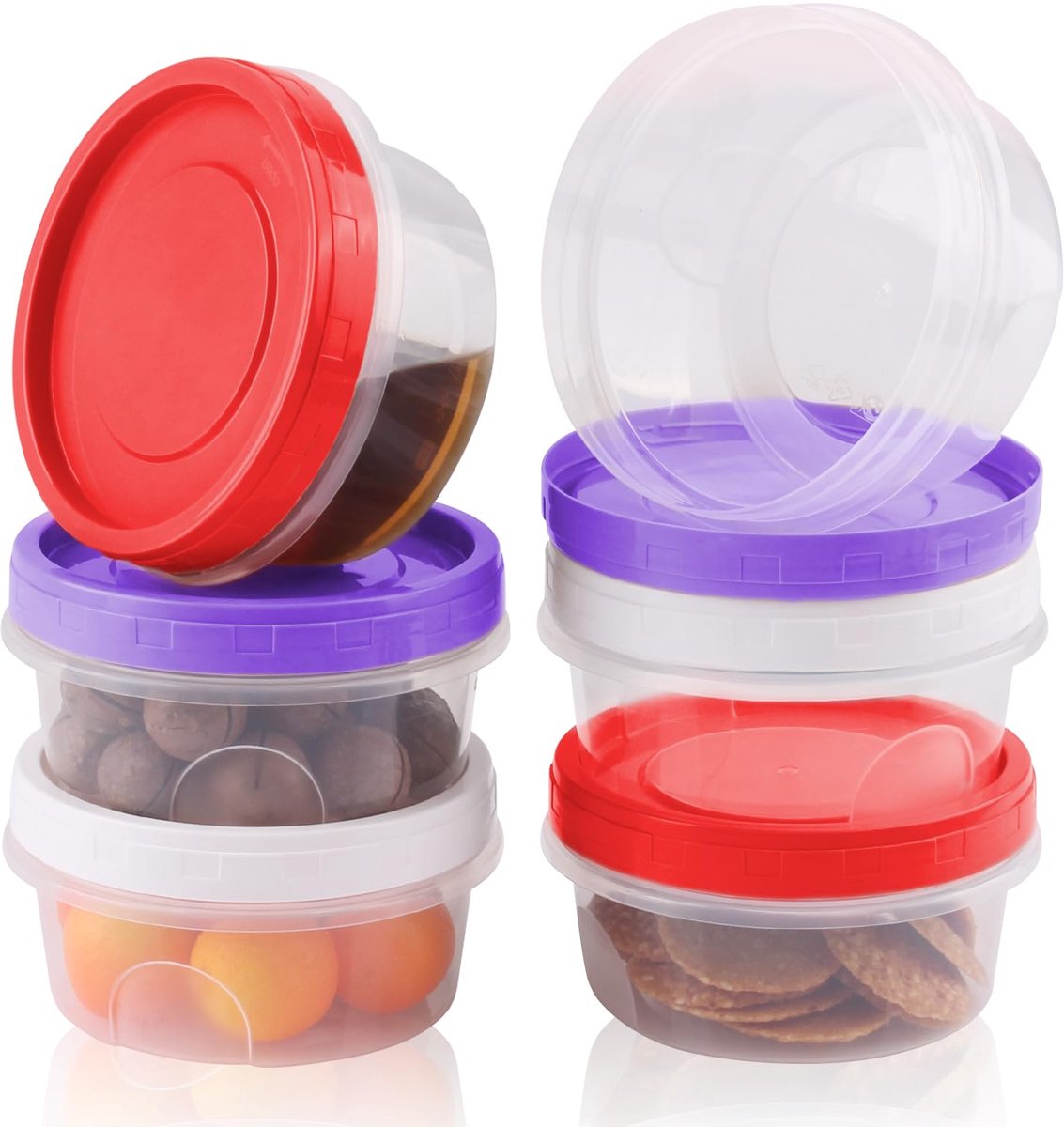 XIAQICA 6-pack diepvriesbakjes 300 ml Tupperware lekvrije voedselcontainers met deksels - Invriesbaar en magnetronbestendig Transparante kleine bakjes voor jam, dips en kruiden