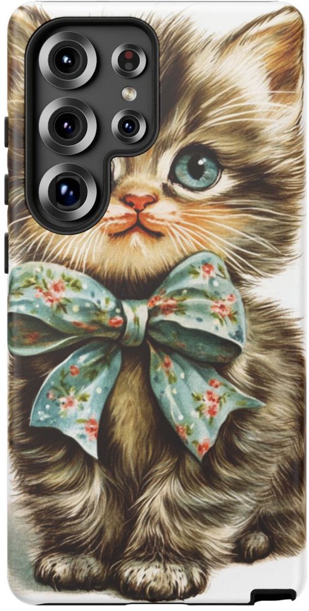 Schattige Kitsch Kitten met Strik – Telefoonhoesje Geschikt voor Galaxy S25 Ultra