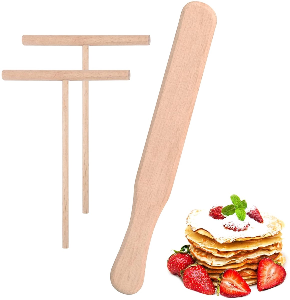Houten Pannenkoekenspatel Set - Geschikt voor Pannenkoeken - 3 stuks - Beukenhout