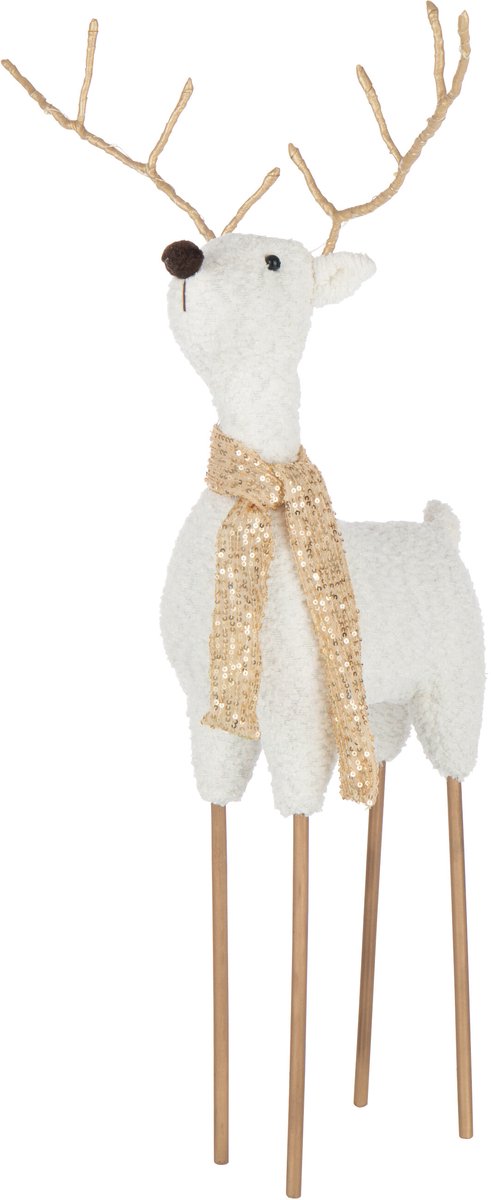 J-Line figuur Rendier Sjaal - polyester - wit/goud - large