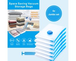 SpaceSaver - vacuüm opbergzakken (Jumbo 6-pack) Bespaar 80% op kledingopslagruimte - Vacuümzakken voor dekbedden, dekens, beddengoed, kleding - Compressieafdichting voor kastopslag. Pomp voor op reis