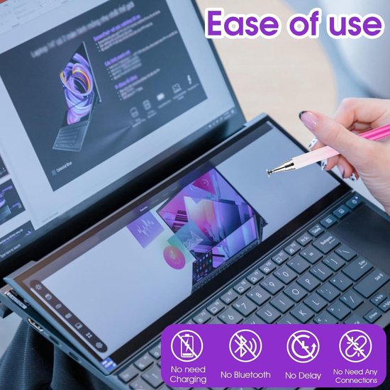 3-delige set tablet stylus touchpennen - 2-in-1 stylus pennen voor touchscreens - geschikt voor telefoons en Android tablets - wit, paars, roze — afbeelding 2