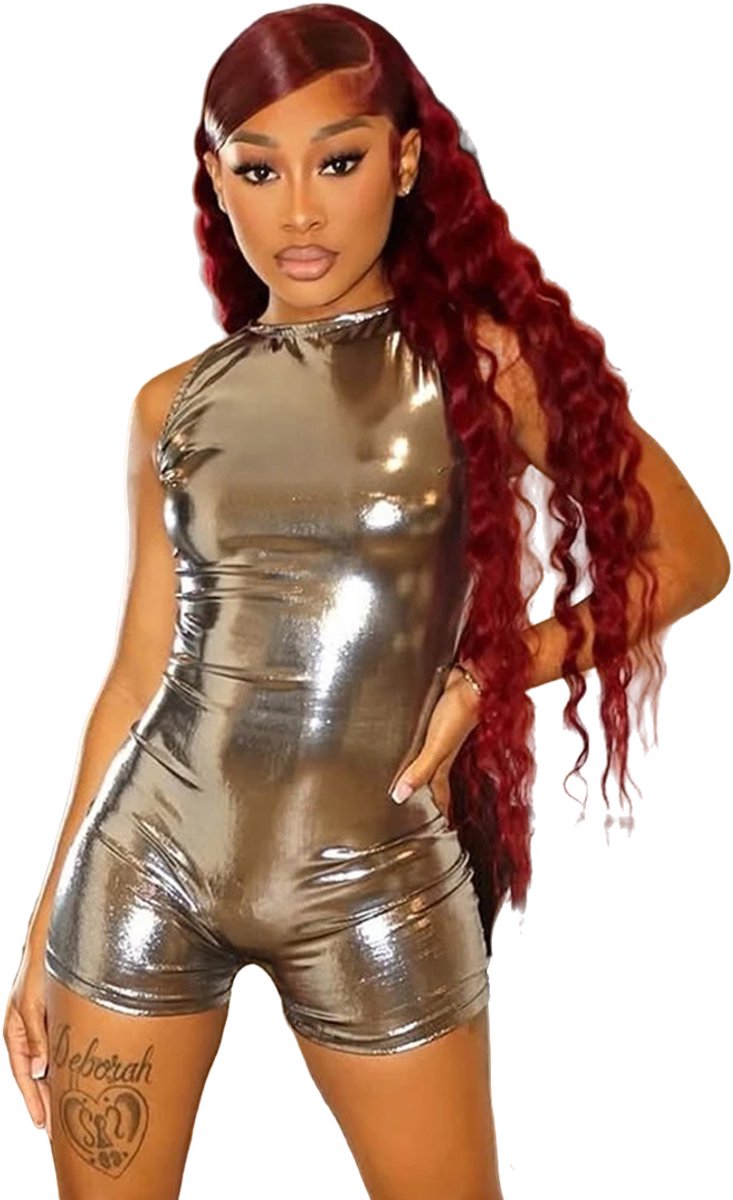 Glimmend Zilver Bodysuit - Jumpsuit - Sexy - Shirt - Lingerie - Festival