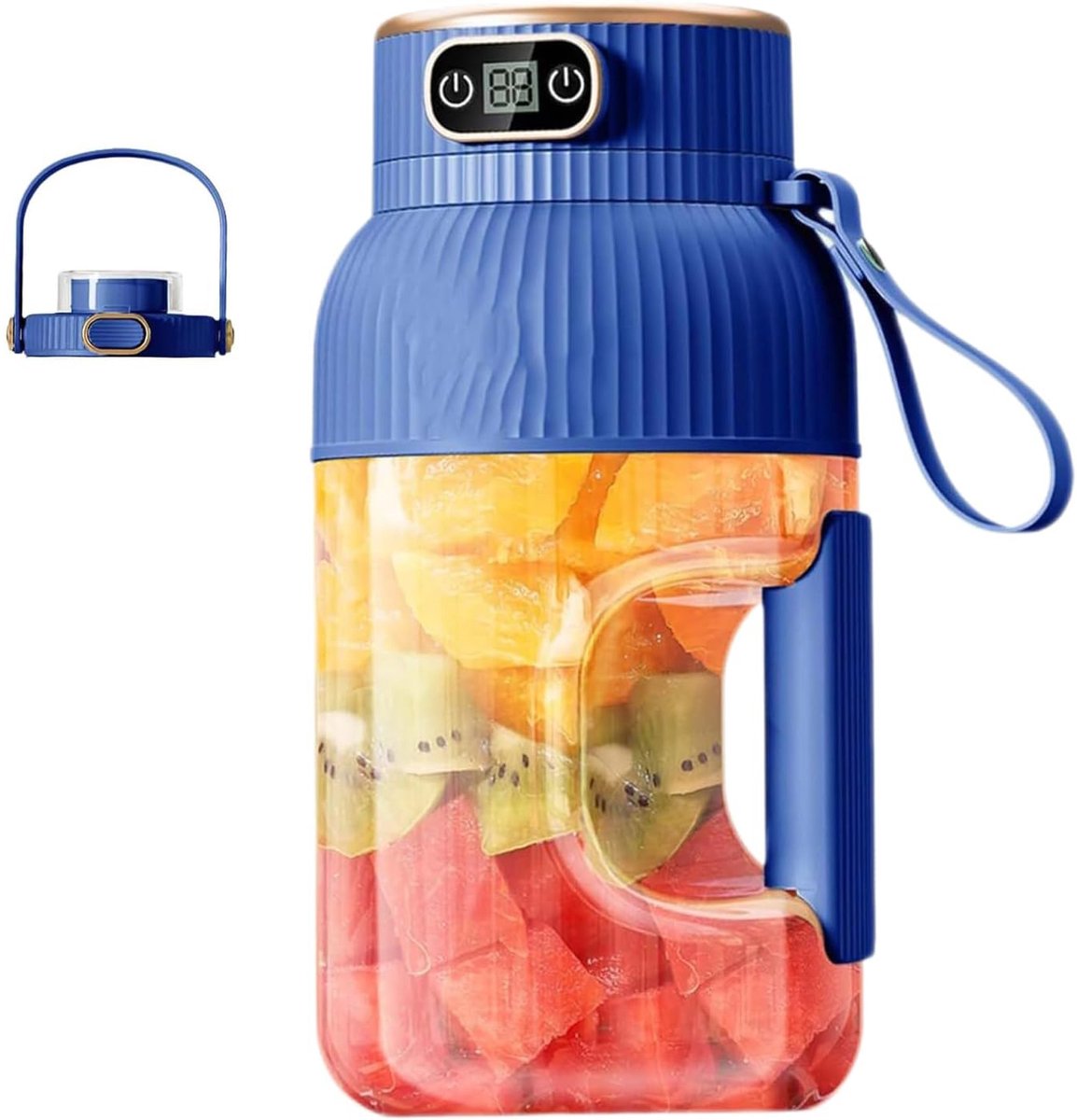 Sapcentrifuge - Draagbare blender - Universele sapcentrifuge - draagbare sapcentrifuge met deksel -Fitness sapvat - digitaal display -oplaadbaar via USB - draagbare sapcentrifuge met deksel - Enkel kopje met dubbel deksel - direct - blauw