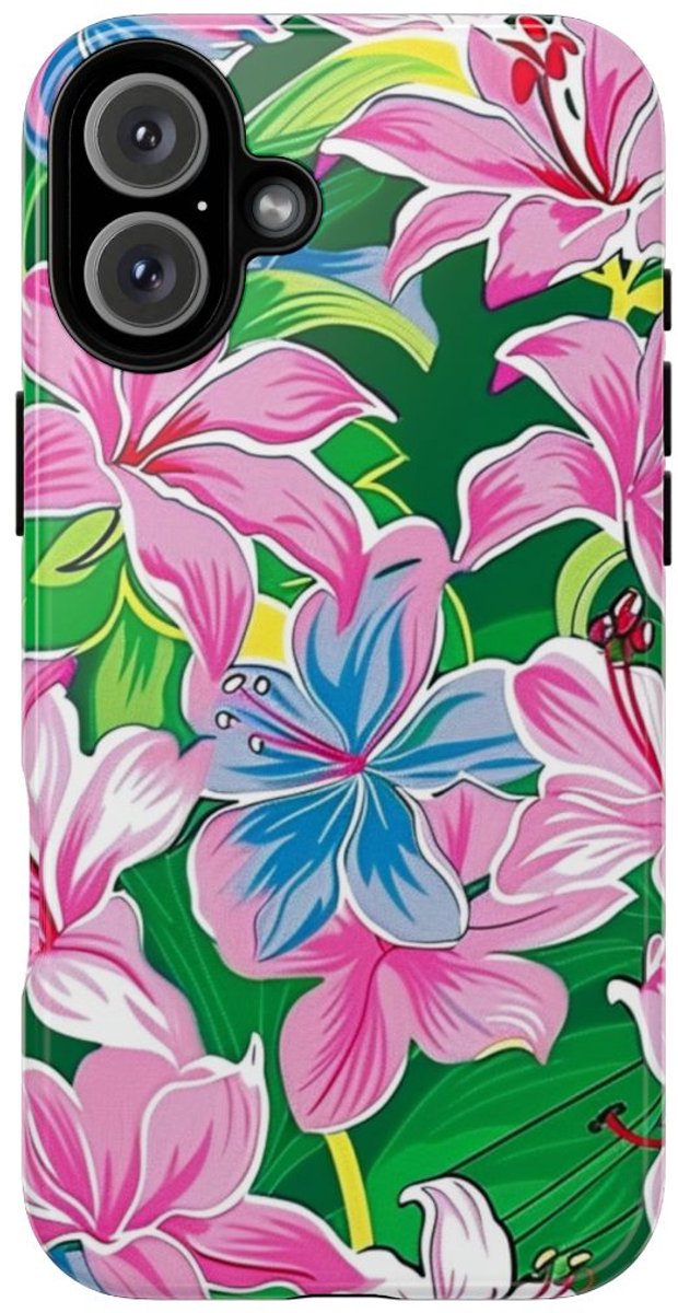 Roze en Blauwe Bloemenprint – Telefoonhoesje Geschikt voor iPhone 16 Plus