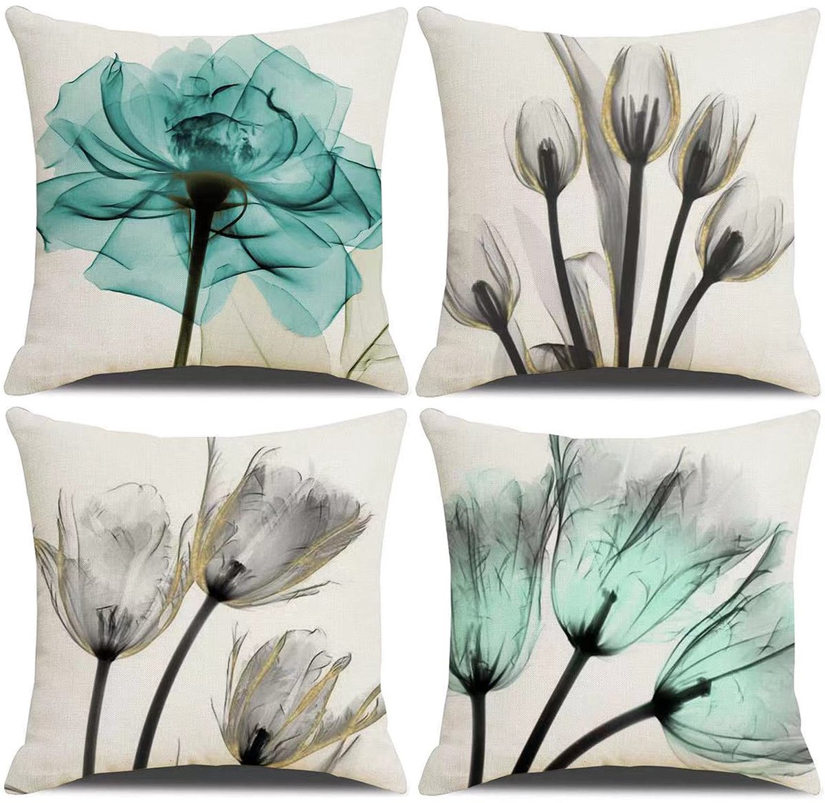 Ibenzoa® Set van 4 decoratieve kussenhoezen met moderne geometrische print voor bank of stoel