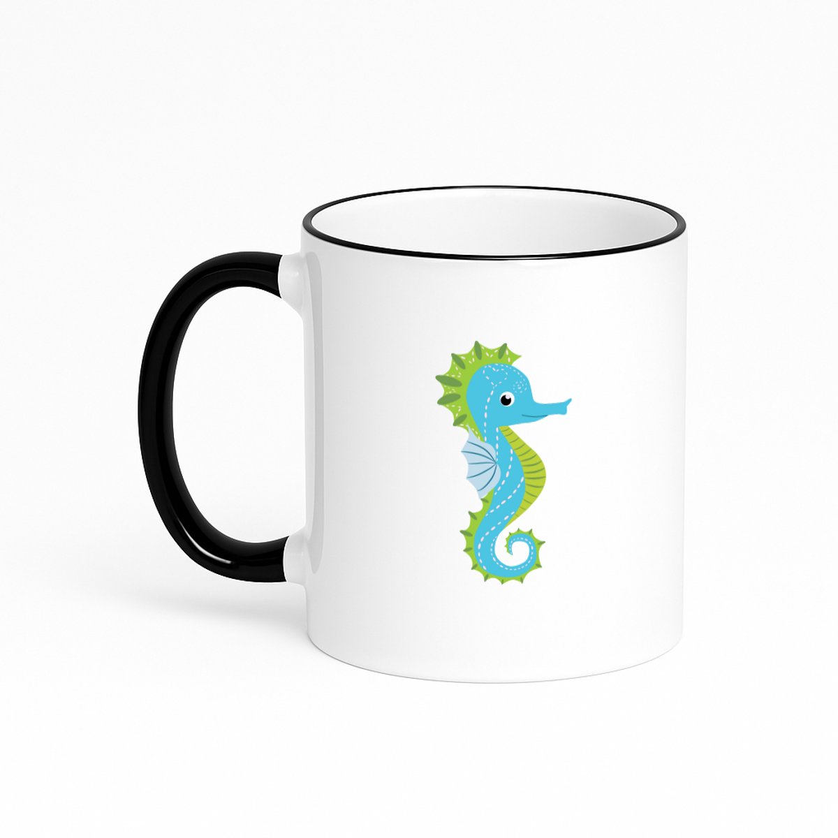 Hacebo® - Zeepaardje koffiebeker met gekleurde rand zwart - Vis - Dieren liefhebbers - thee mok - koffie beker - Dierentuin - cadeau - aquariumdieren - koffiemok - 330 ML