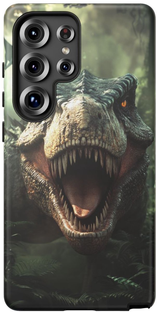 Stoere Dinosaurus in de Jungle – Telefoonhoesje Geschikt voor Galaxy S25 Ultra