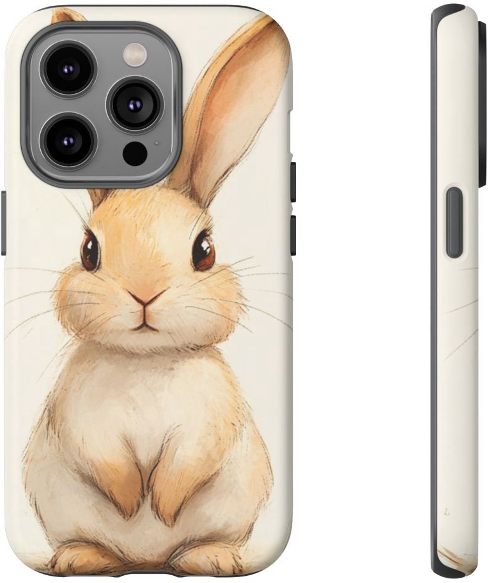Lieve Beige Konijn Illustratie – Telefoonhoesje Geschikt voor iPhone 14 Pro