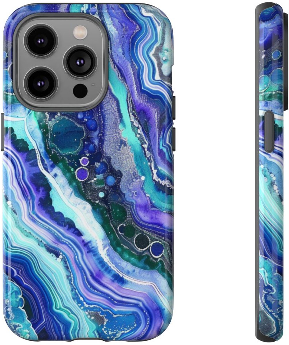 Blauw en Paars Geode-Wervelpatroon – Telefoonhoesje Geschikt voor iPhone 14 Pro