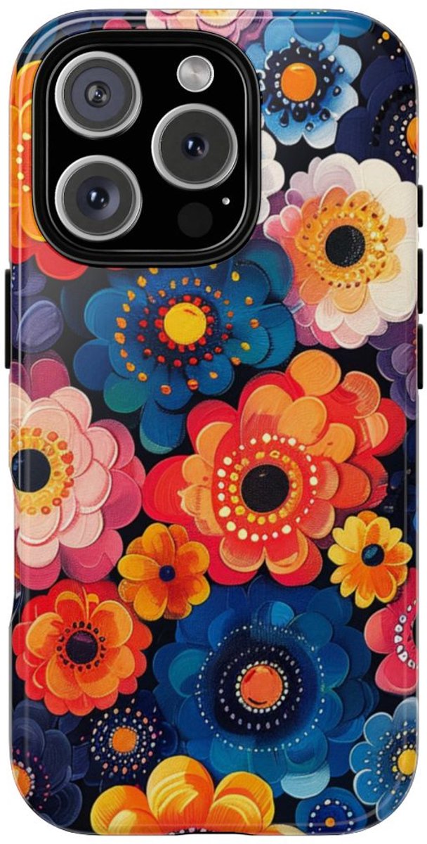 Levendig Abstract Bloemenpatroon – Telefoonhoesje Geschikt voor iPhone 16 Pro