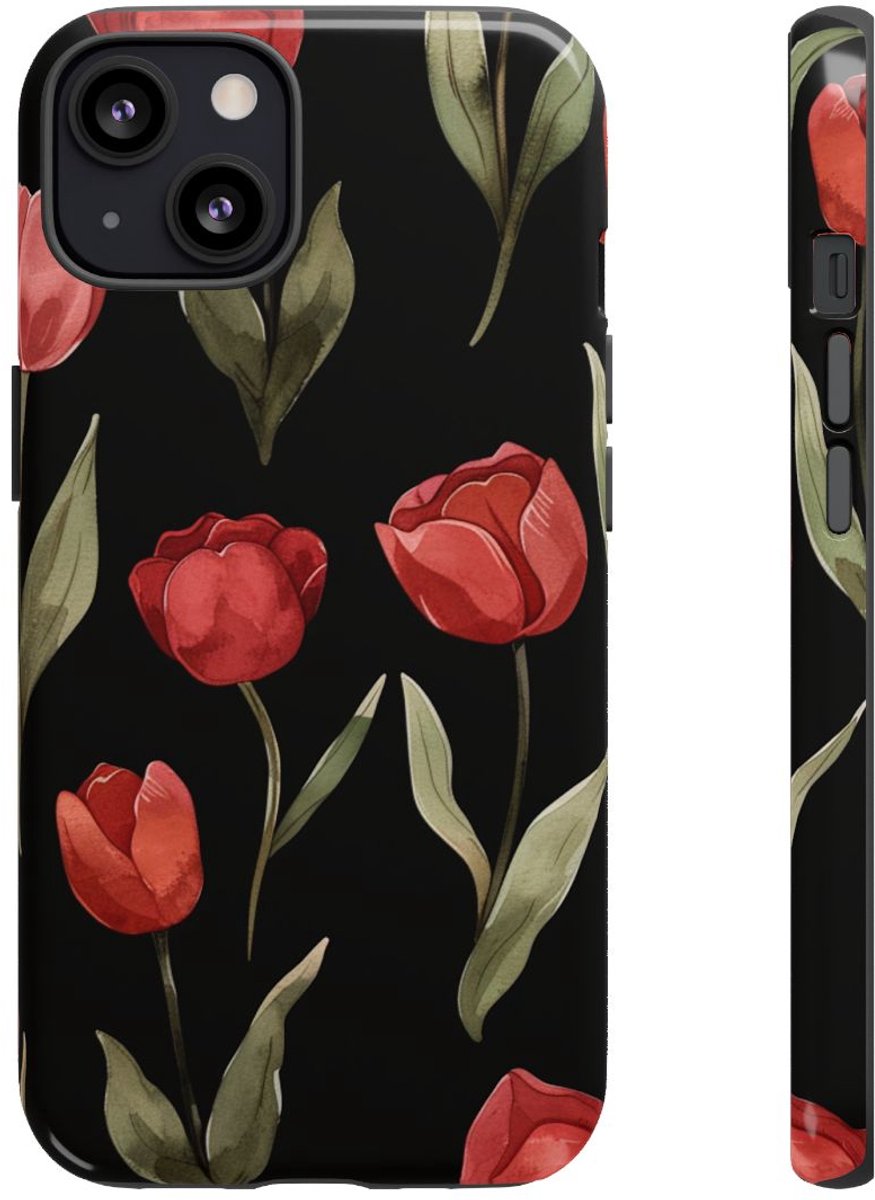Rode Tulp Bloemenpatroon – Telefoonhoesje Geschikt voor iPhone 13