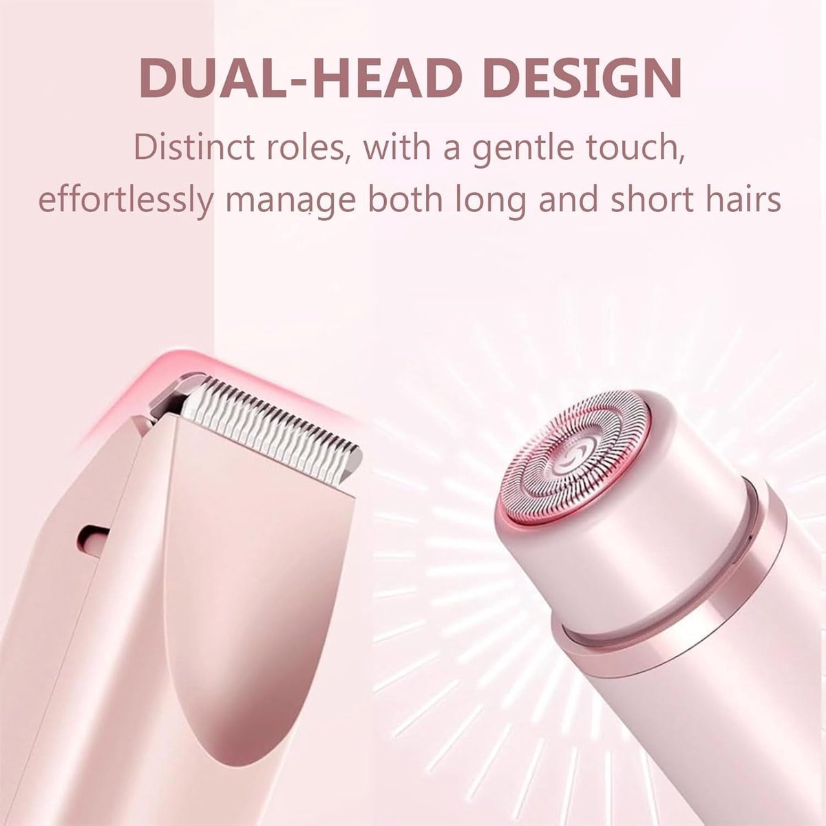2-in-1 scheerapparaat voor dames - Elektrisch scheerapparaat met twee koppen - Waterdicht, nat en droog - Epilator - Bikinilijntrimmer - Trimmer voor dames - Roze thumbnail 3