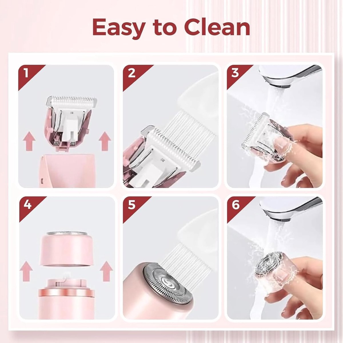 2-in-1 scheerapparaat voor dames - Elektrisch scheerapparaat met twee koppen - Waterdicht, nat en droog - Epilator - Bikinilijntrimmer - Trimmer voor dames - Roze thumbnail 2