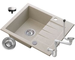 Granitan Spoelbakken Keuken Granieten Tinos - Enkele Spoelbak - met Sifon - 57,4x47x16cm - Beige