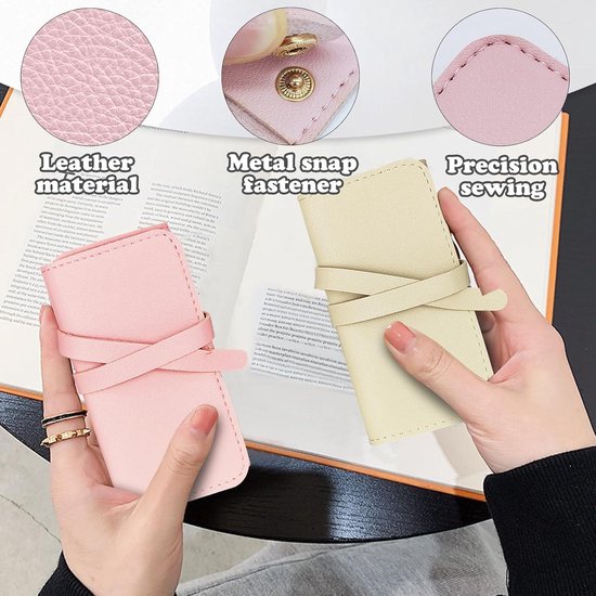 Allecto Plus - Sieradenrol voor op reis - PU-leer - Organizer tas - Draagbare sieradentas - Opvouwbaar - Sieradenopslag - Roze - Halskettingen - Ringen - Oorbellen