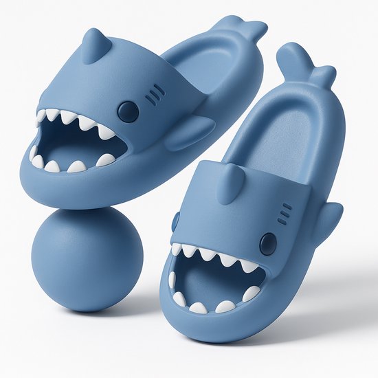 Chaussons BoefieBoef Requin Bleu Enfant - Pointure 23-26 - Chaussons de Bain Antidérapants EVA Tout-Petit et Enfant d'âge Préscolaire 2-4 ans - Confortables et Ergonomiques - Piscine, Douche, Plage - Astuce - Cadeau Bébé Requin - Garçons & Filles