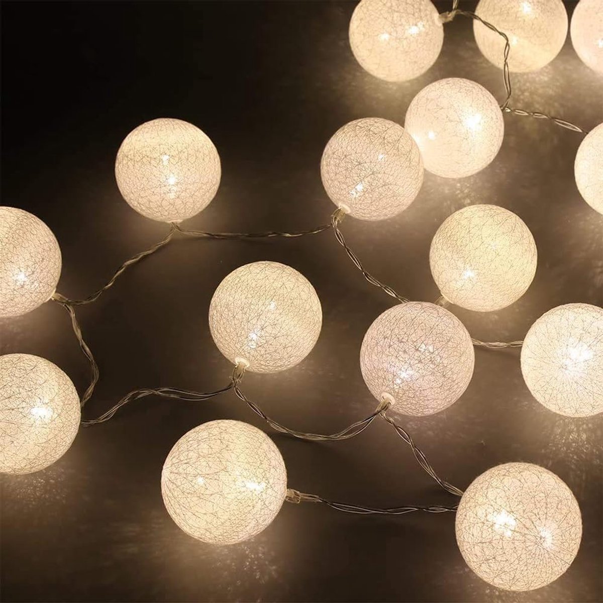 Ciskotu Lichtsnoer, katoen, ballen, batterij, 3,8 m, 20 ledlampen, verlichting voor slaapkamer, gordijn, feest, Kerstmis, verjaardag, Halloween, bruiloft, babykamer, romantisch, decoratie