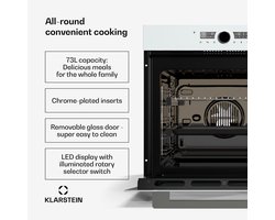 Klarstein Kookplaat Illuminosa Smart Inbouwoven – 73 L, 11 functies, WLAN-besturing, energie-efficiëntieklasse A+, driedubbel glazen deur, inbouwoven zonder , app-bediening, 2800 W, kinderslot - 43 cm - voor Keuken - Touch Timer