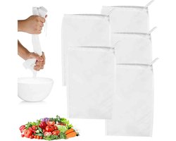 Allecto Plus - Set van 5 witte nylon kaasdoeken voor zeven persen en filtreren van notenmelk, melkzakken - ideaal voor thuisbrouwen van cider, wijn, hop, graan en fruit.